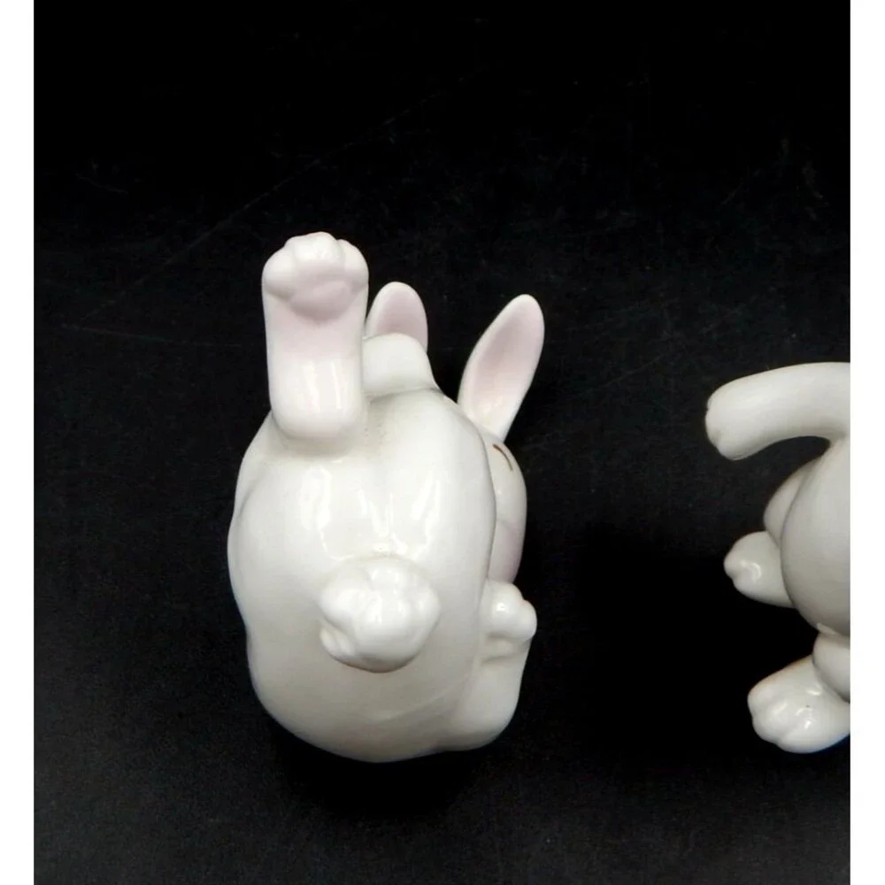 Bone China Tumbling Bunnies Rabbit Figurines 3.5 Inch White Pink Bow Taiwan
